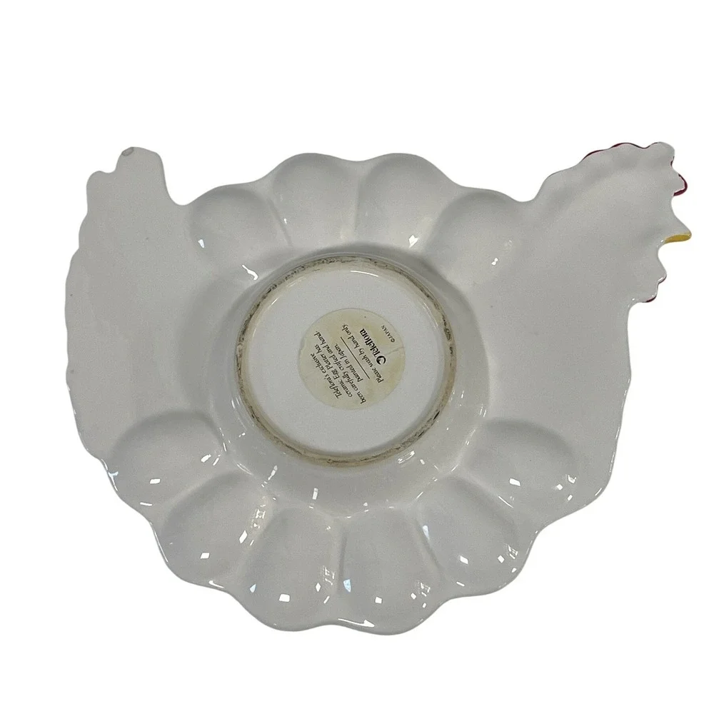 Vintage Teleflora Deviled Egg Platter Dish Rooster‎ Chicken Portugal Farmhouse